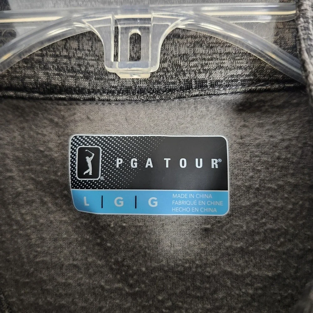 PGA TOUR Vest Mens Large Gray Caviar Heather Full Zip Fleece Golf Layer